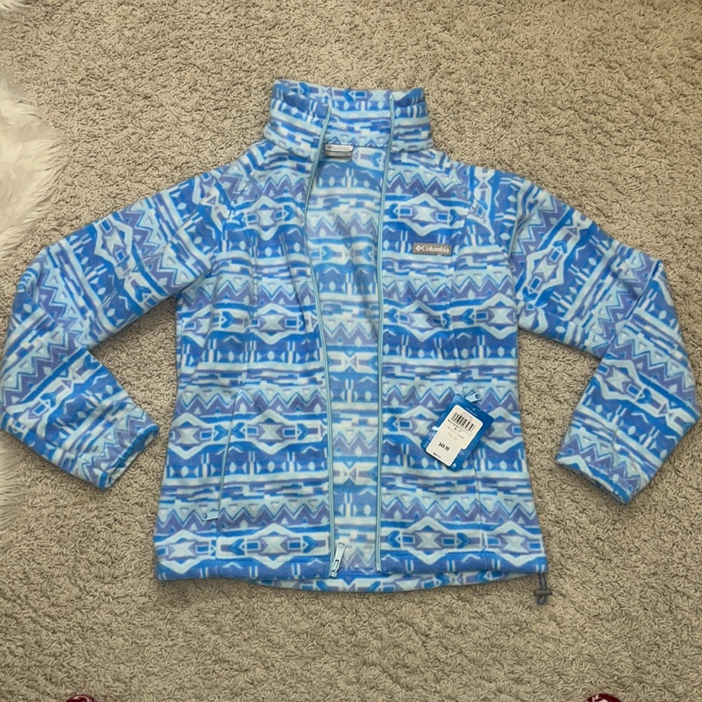 🆕 NWT Columbia blue, purple & white pattern full zip jacket in size small - Picture 6 of 12